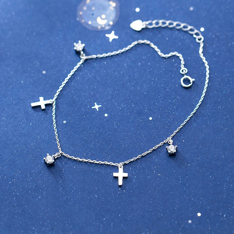 

Cross Decoration On Foot 925 Sterling Silver Ankle Bracelets For Women Bobby Socks Leg Body Chain Amulet Peace Gift Jewelry 2021