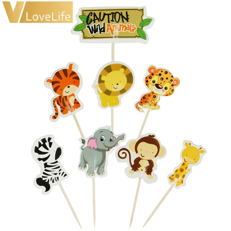 24 шт дикие джунгли животных Тема кекс Топпер выбирает ребенка душ Мальчик Дети