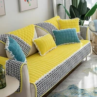 thicken plush sofa cover soft sofa towel cushion plaid corner sofa covers for living room decor slip resistant couch cover