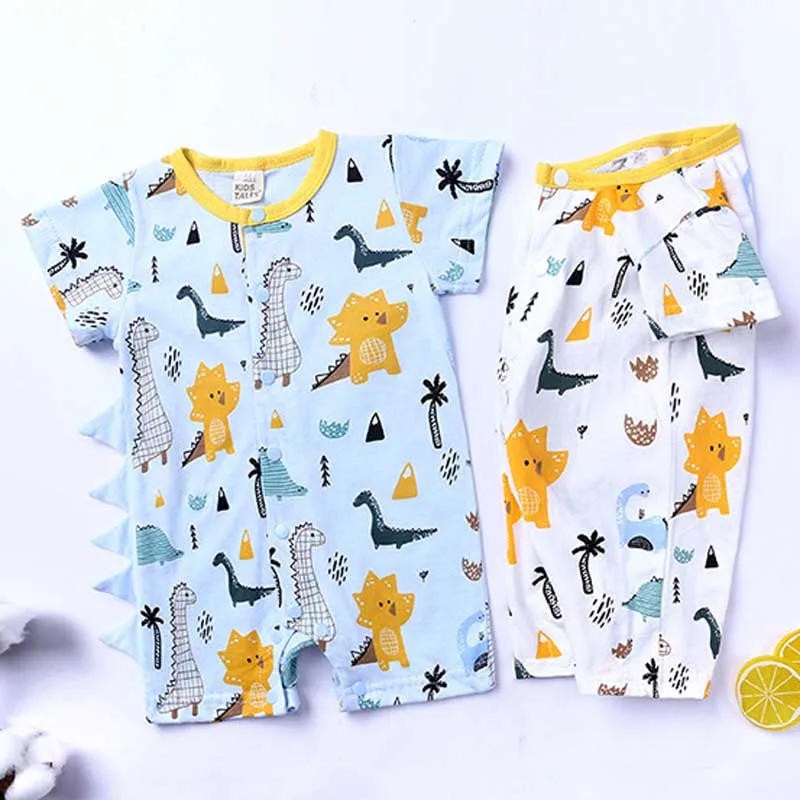 Детские комбинезоны с динозавром летние коротким рукавом для девочек Хлопковая