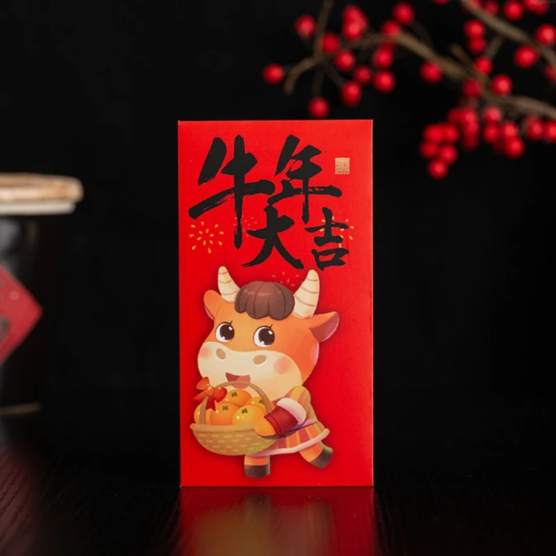 

12PCS/24PCS 2021 Year of The Ox Red Envelopes for Chinese New Year Red Packet/Lai See/Lucky Hong Bao for Spring Festival K3NA