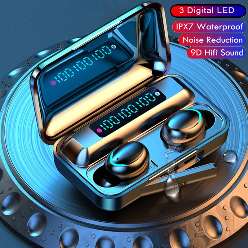 

RYWER Wireless Earphones Bluetooth Headphones 3 LED Charging Box Wireless Earbuds Deep Bass Stereo Sports Waterproof
