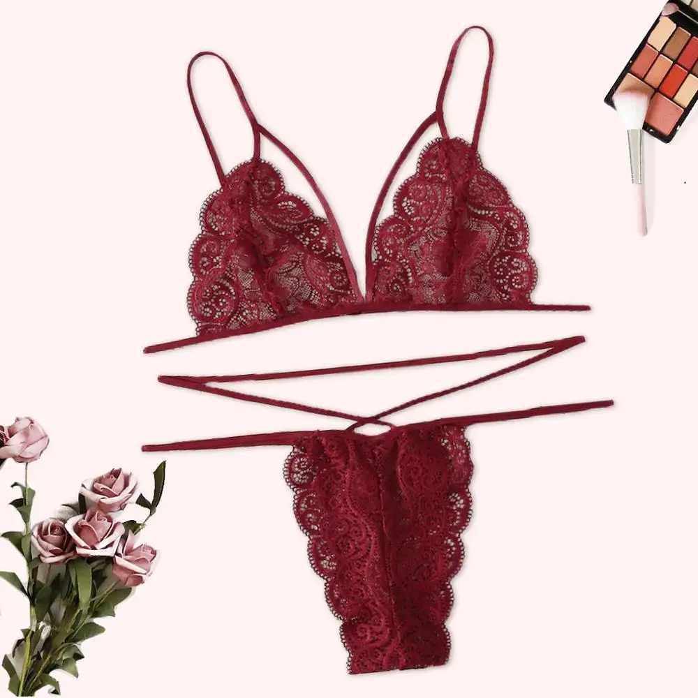 Комплект кружевного нижнего белья сексуальный женский модный однотонный