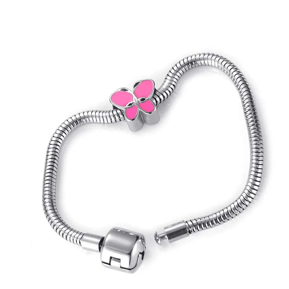 Эмалированные бусины окрашенные розовой бабочкой отверстие из нержавеющей