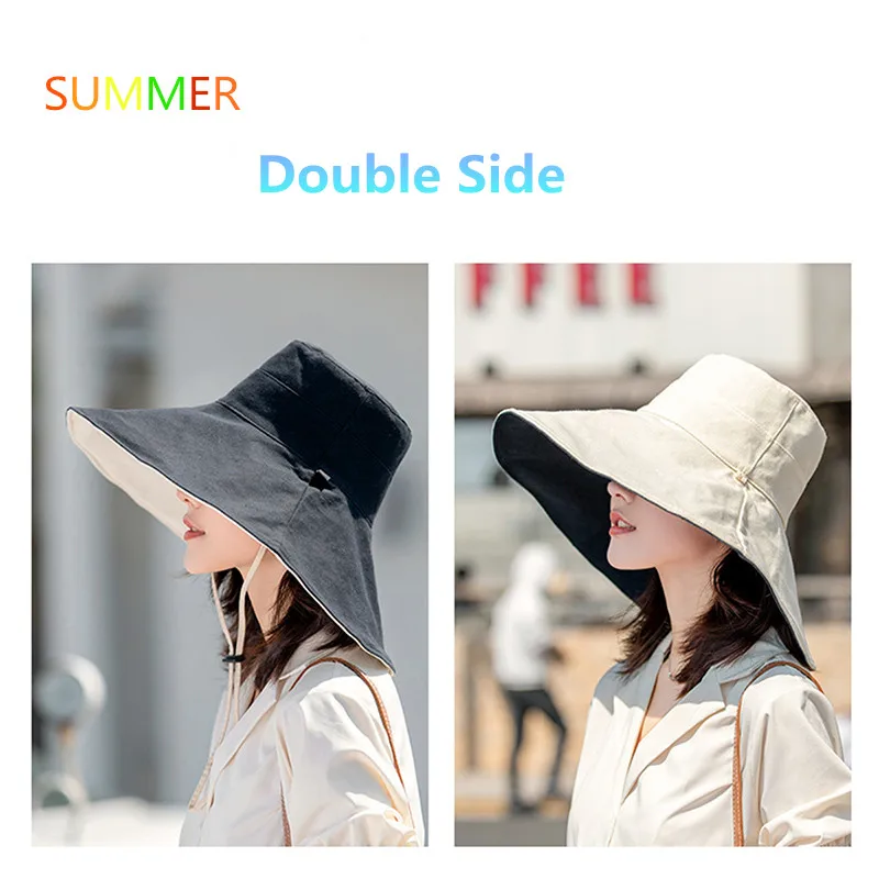 CHIMERA Fashion Bucket Hat for Women Summer Foldable Cotton Double Side Sun Prevent Hats Outdoor Beach Visor Basin Cap