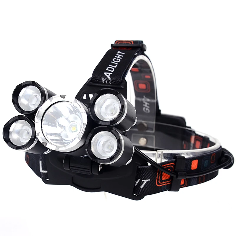 Светодиодный налобный фонарь самый мощный 5/3LED T6 перезаряжаемый для рыбалки