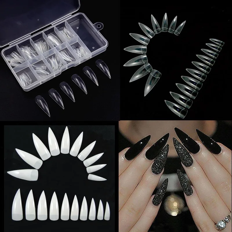 

100 Pcs/Set Long Stiletto Claw Nails Half Cover Fake False Nails Manicure Nature Press On Nails DIY For Nail Extensions