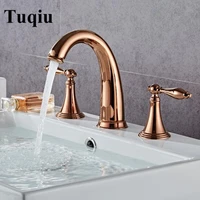 tuqiu bathroom basin brass faucet rose gold widespread faucet gold tap luxury basin mixer hot and cold shower room sink faucet