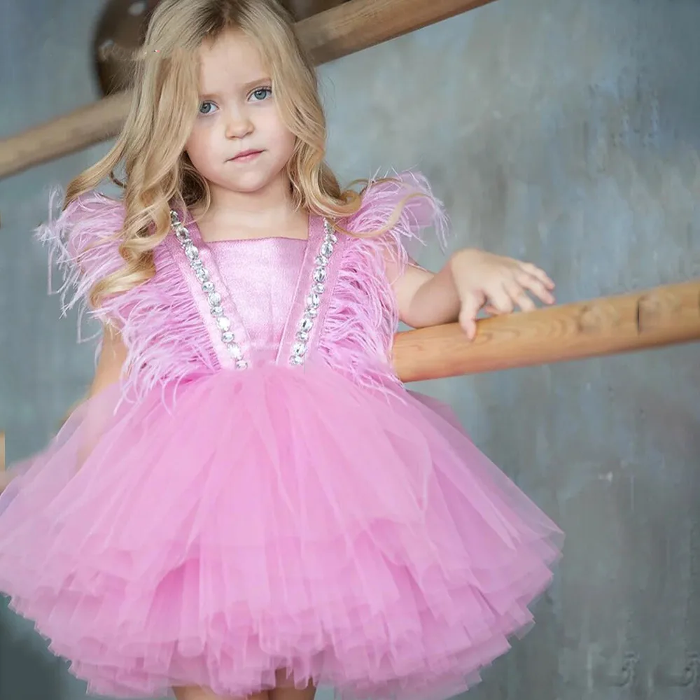 

Розовые платья с оборками и цветами для девочек на свадьбу, детское праздничное платье с реальными изображениями, детская фотосессия, детск...