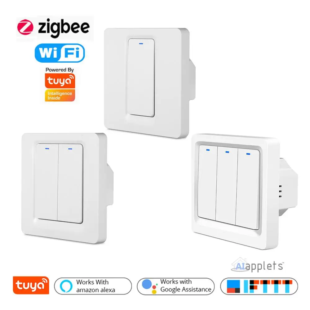 

Tuya Smart Life Wi-Fi ZigBee умный светильник Переключатель ЕС кнопочный переключатель Без Нейтральный 1/2/3 Gang Alexa Google Home IFTTT голос Управление