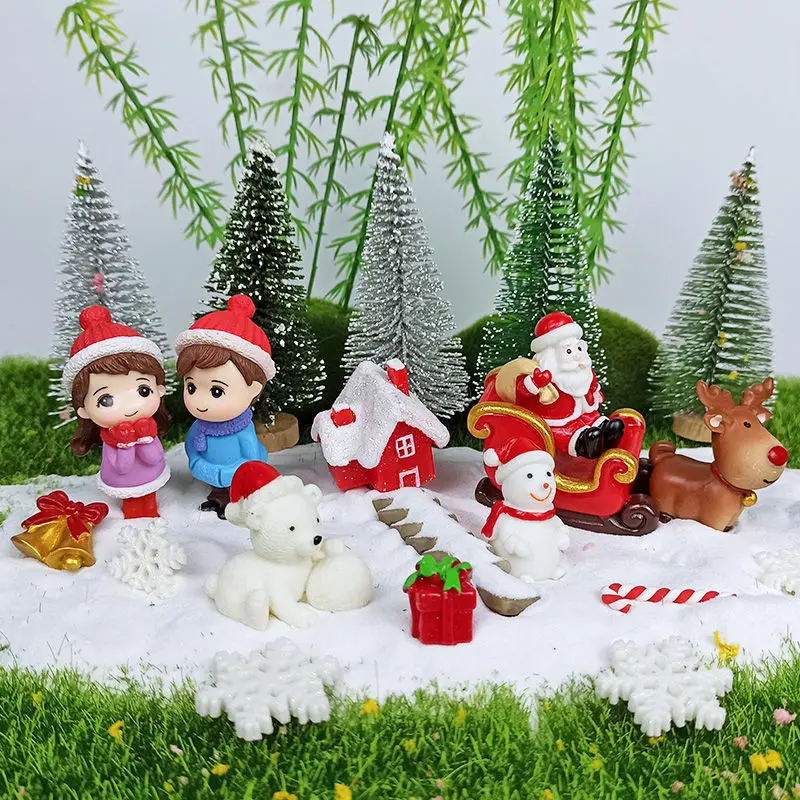 

Mini Christmas Tree Snow Santa Claus Snowman Micro Landscape Small Ornaments Christmas Bonsai Decorations Small Gifts