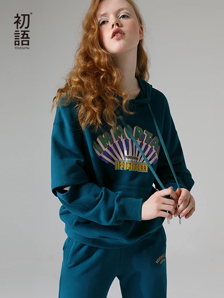 Толстовки и штаны Toyouth Женская толстовка с вышивкой дырками спортивные костюмы
