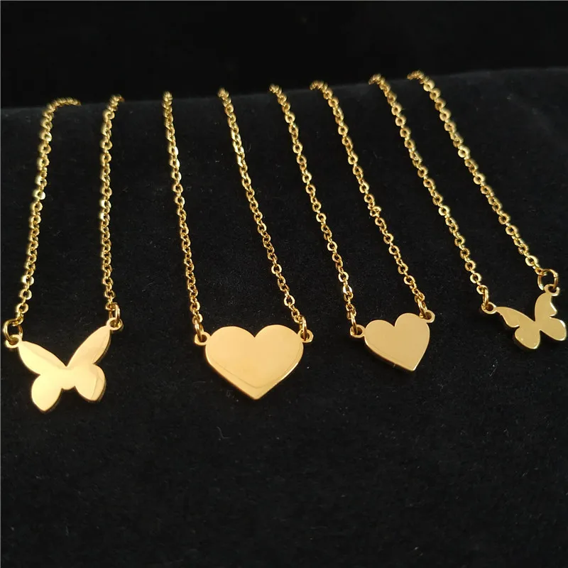 

Custom Personalized Butterfly Necklace Jewelry Love Heart Pendant Stainless Steel Chain Choker For Women Accessories