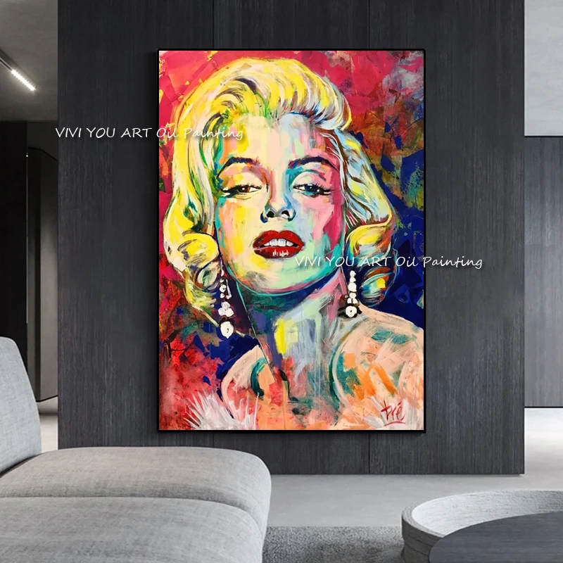 

Handmade Marilyn Monroe Portrait Face Oil painting on canvas Francoise Nielly Palette knife Handmade painting Wall Art Decor