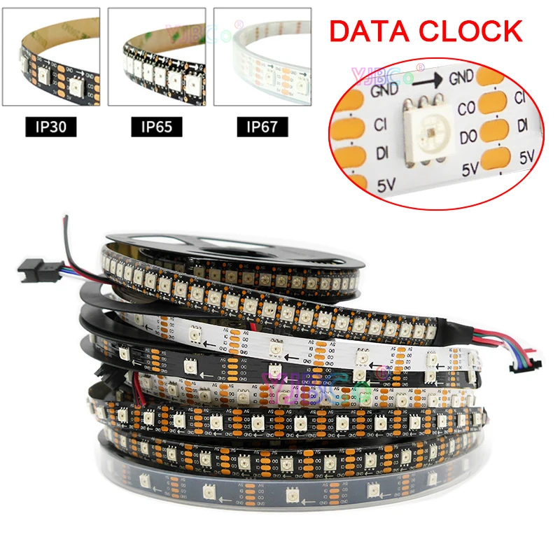 1m/2m/3m/4m/5m DC 5V SK9822 LED Strip Addressable DATA CLOCK APA102 Smart pixels Lights Tape 30/60/144 leds/m IP30/IP65/IP67