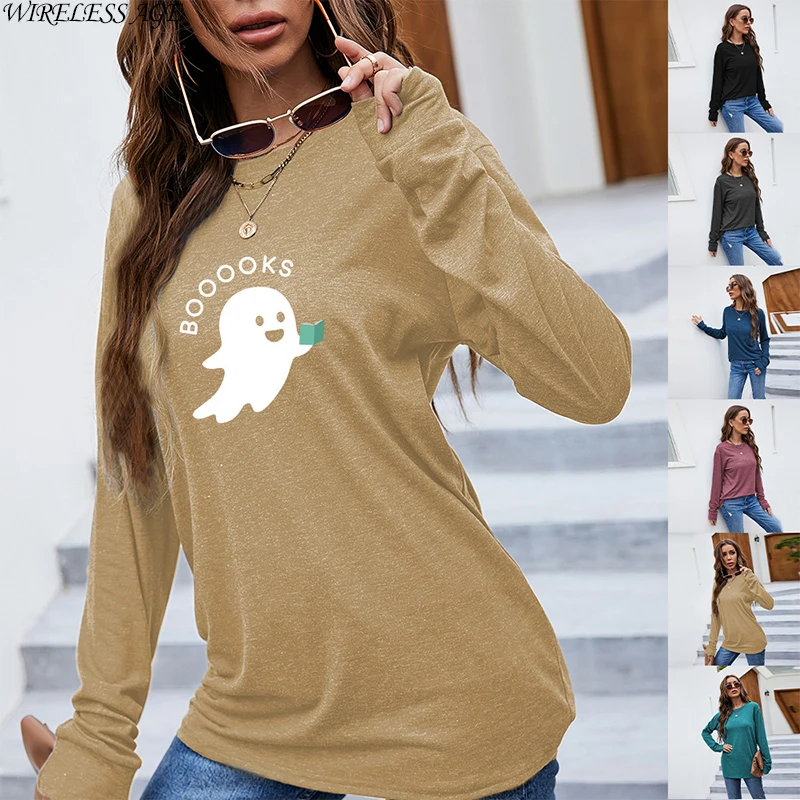 

WIRELESS AGE Hoodie Women Long Sleeve Crew Neck Halloween Little Monster Printed Casual Women's Tops Spring Autumn Fashion Wild