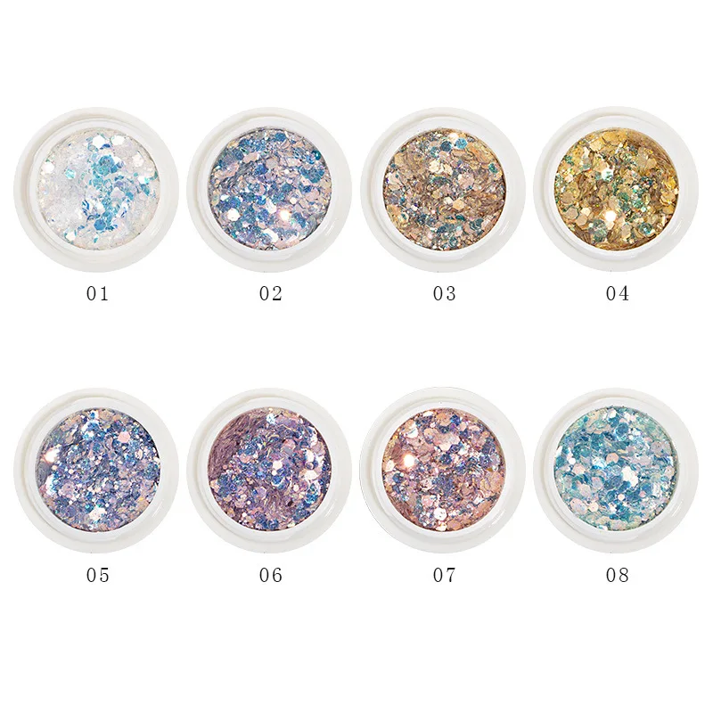 

8pcs Shinning Colorful Nail Glitter Powder Mermaid Hexagon Nail Flakes 3D Sequins for Nail Art Dust DIY Tips Pigment Set,K-21m-8
