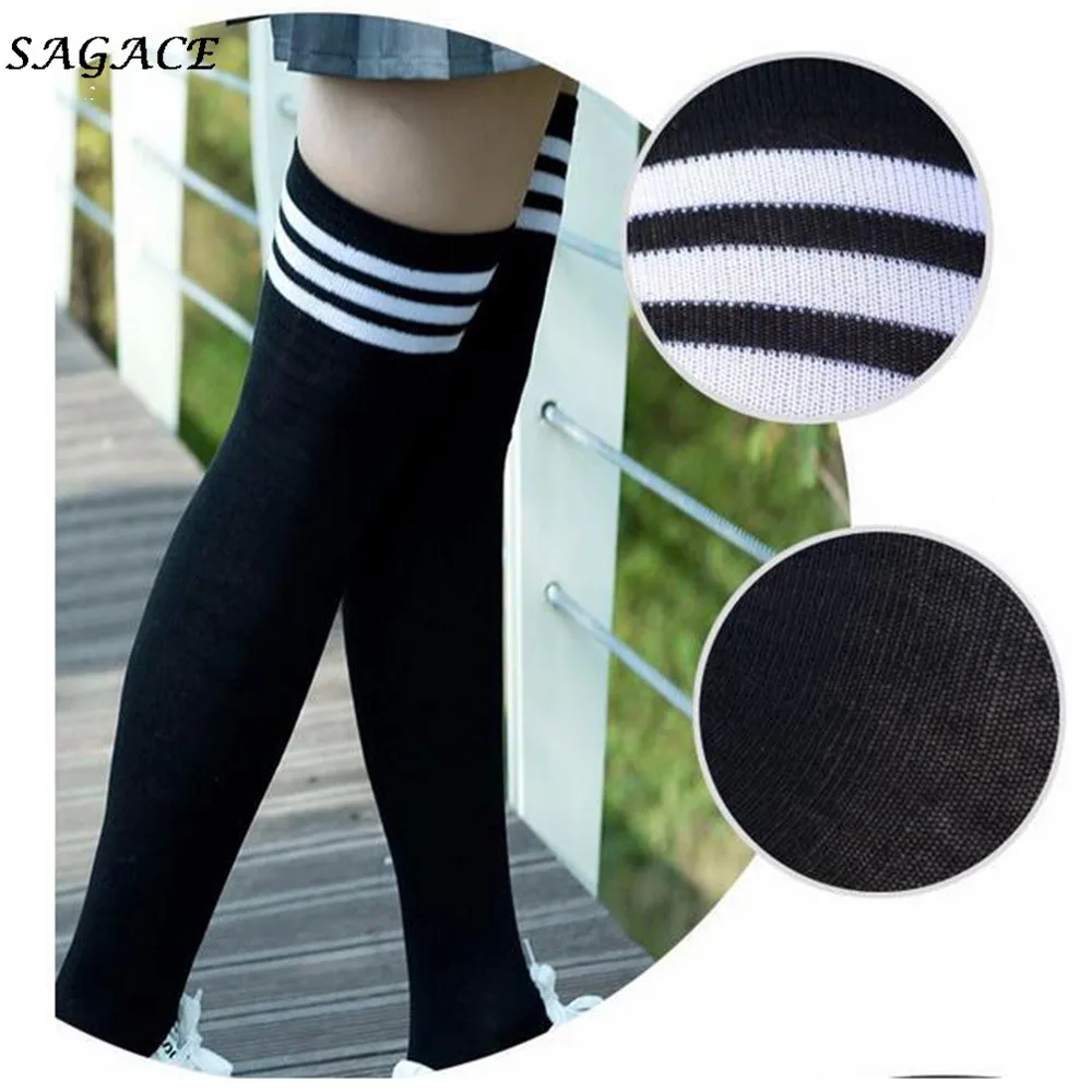 SAGACE Long Socks Women Over Knee High Spring Summer Autumn Winter Fashion Stocking Cotton Casual Striped Sport Sock Girl | Женская
