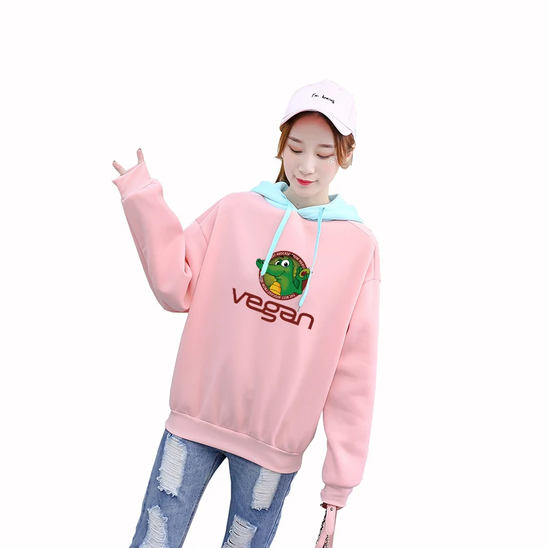 

New Hoodies Women Fleece Casual Harajuku Loose Streetwear Kawaii Cartoon Vegan Crocodiles Avocado Printed Spell Color Sweatshirt