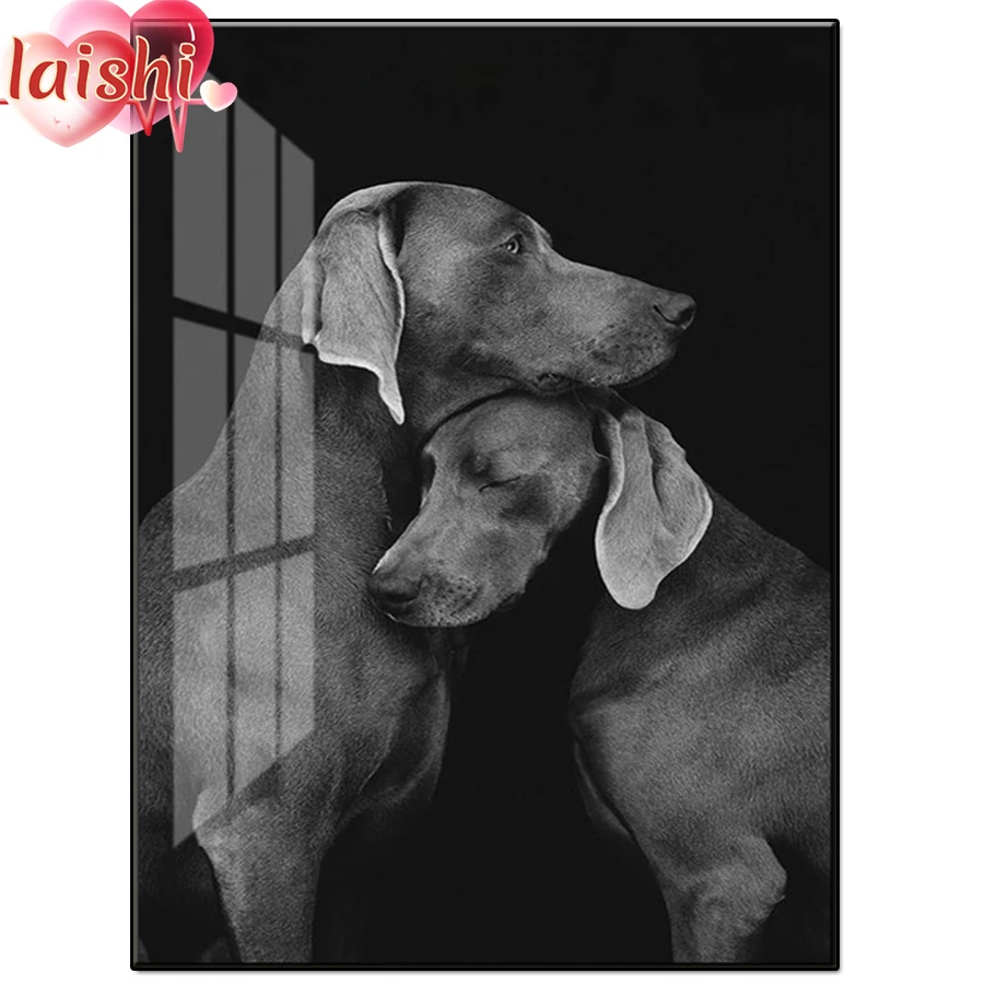 

Diy Black and white animal art, puppy Diamond Painting Full Round Square Drill Rhinestone Mosaic Home Decoration Birthday Gift