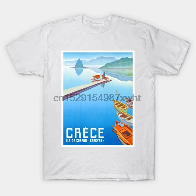Мужская футболка винтажный постер для путешествий греческий иль де Корфу