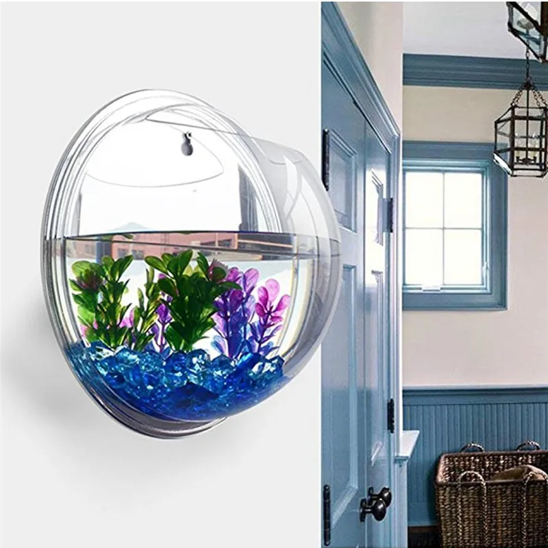 Transparent acrylic hanging wall aquarium, Plant Vase Flowers Grass Hangar Fish Tank Bowl Mini Home Decor Office Decoration