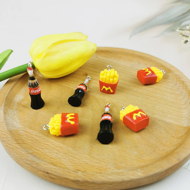 apeur 10pcs cute resin smiley french fries bottle charms patch diy mobile phone case simulation food pendant hair accessories free global shipping