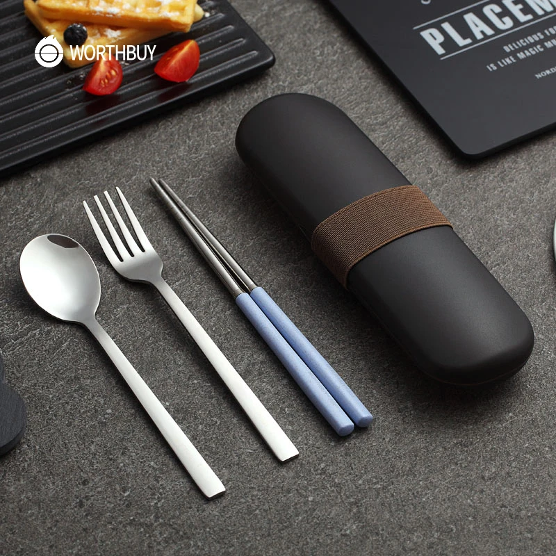 WORTHBUY портативная посуда для путешествий из нержавеющей стали 304 столовые приборы