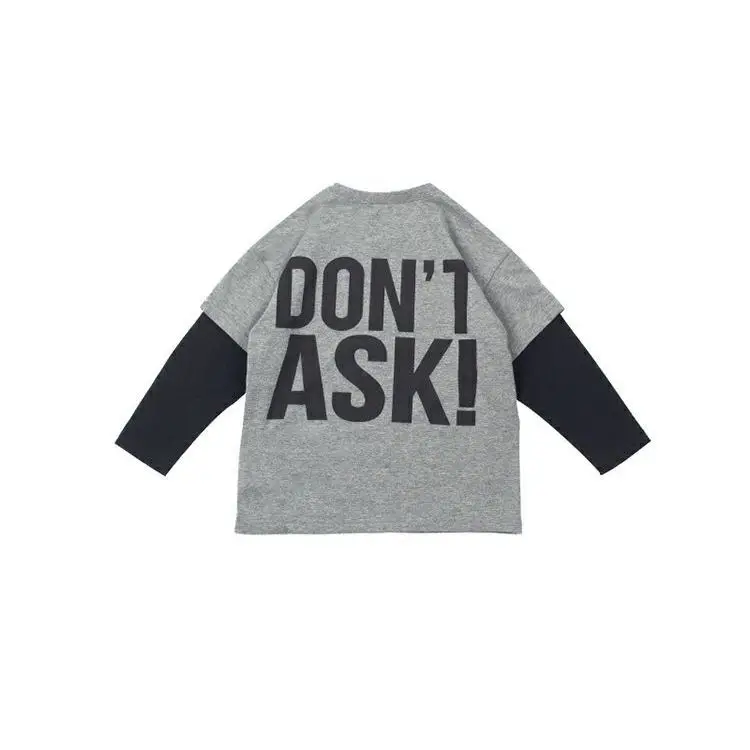

Boys Girls Fake Two-piece T-shirts 2021 Spring Autumn Long-sleeved Kid's Bottoming Shirt Tops Korean Style Clothes for Children