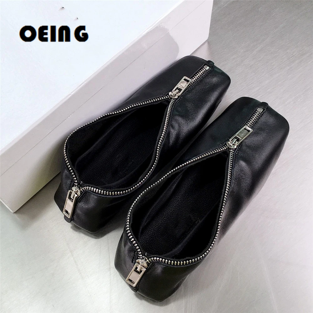 

Flat Shoes Women Genuine Leather Loafers Zip Decor Soft Sole Casual Flats Shoes Square Toe Brand Oxford Shoes Zapatos De Mujer