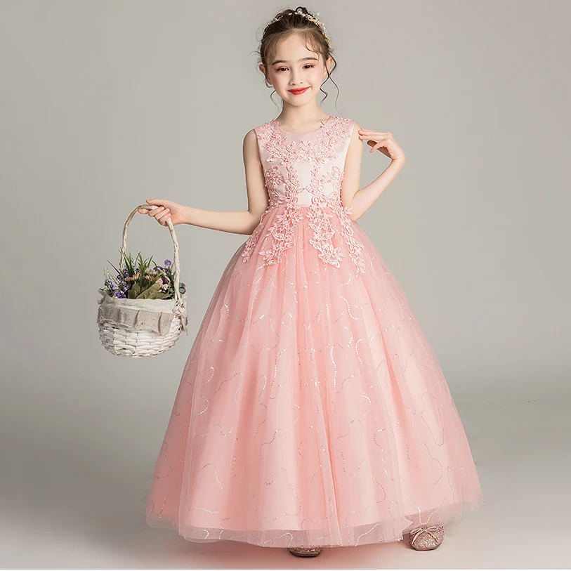 Lace Elegant Wedding Party Teenager Ball Gown Children's Dressing Gowns White Blue Pink Flower Girls Bridesmaid Dresses | Детская