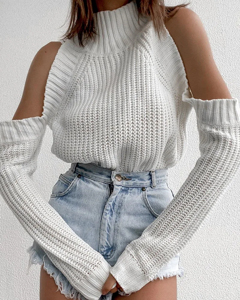 

New women's cold shoulder high neck long sleeved sweater