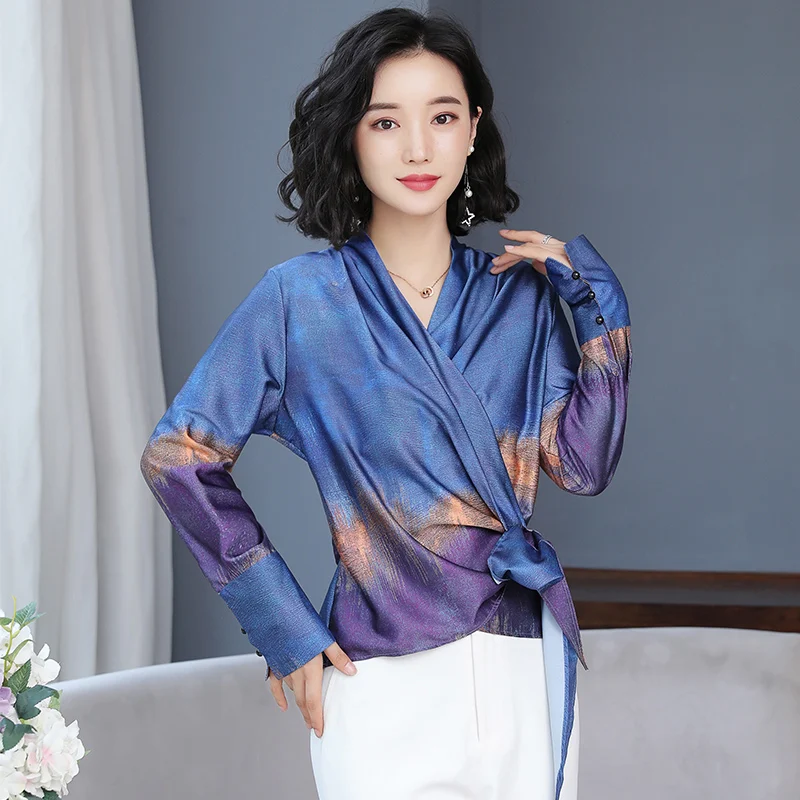 Осенняя Модная рубашка женская верхняя одежда длинный рукав Тонкий шифоновое