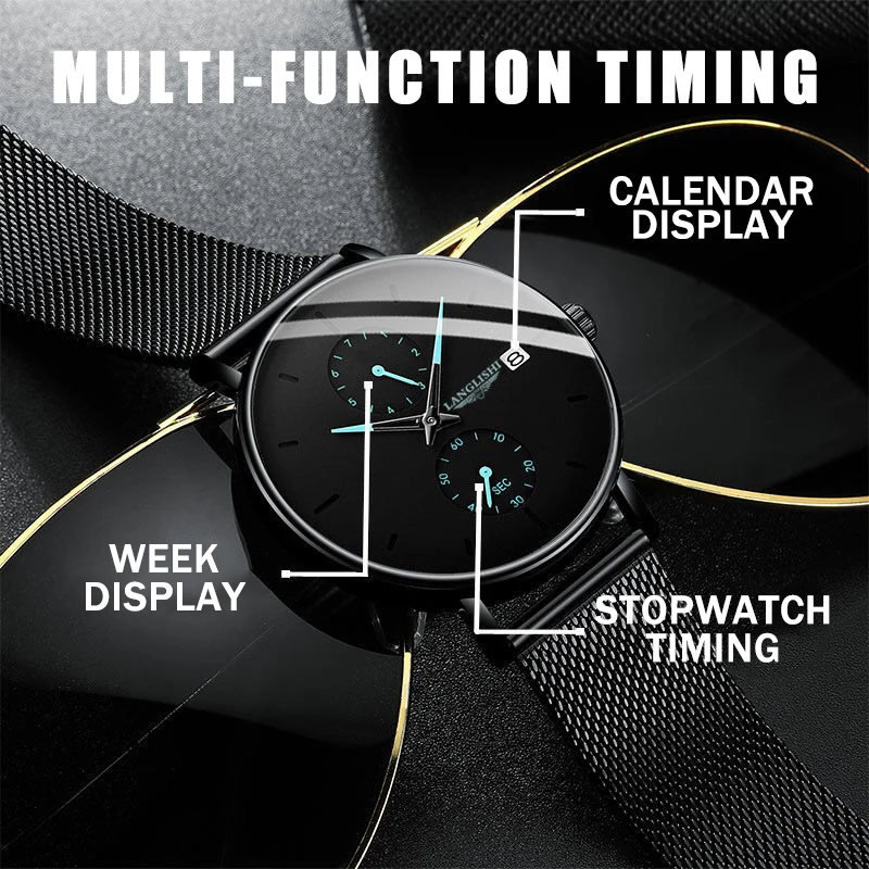 

LANGLISHI 2020 Men Watches Men Fashion Sport Stainless Steel Case Leather Strap Watch Quartz Business Wristwatch Luxury Watch