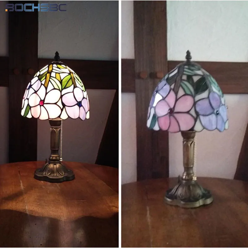 

BOCHSBC Stained Glass Table Lamp Morning glory Shade Lamp for Living Room Bedroom Art Creative LED Tiffanylamp Desk Lights