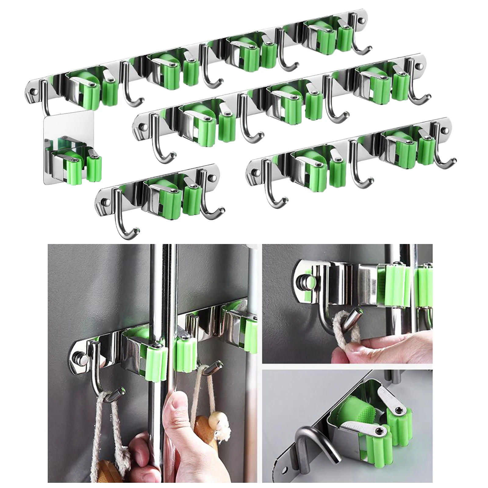 

Broom Mop Holder Wall Mount Hanger Racks Stainless Steel Bathroom Tools