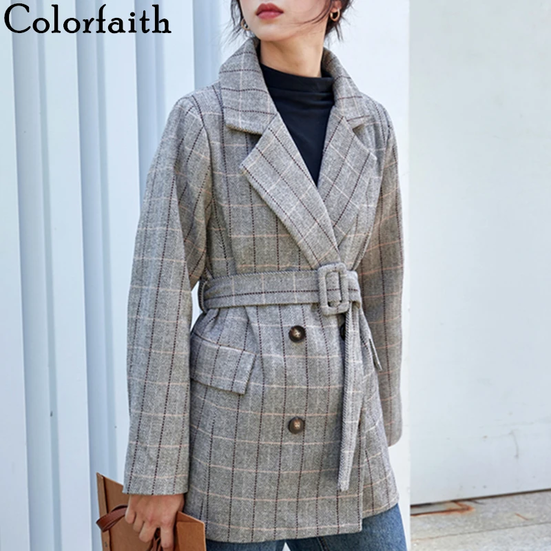 Colorfaith новинка 2019 осенне зимние женские шерстяные куртки с карманами на поясе