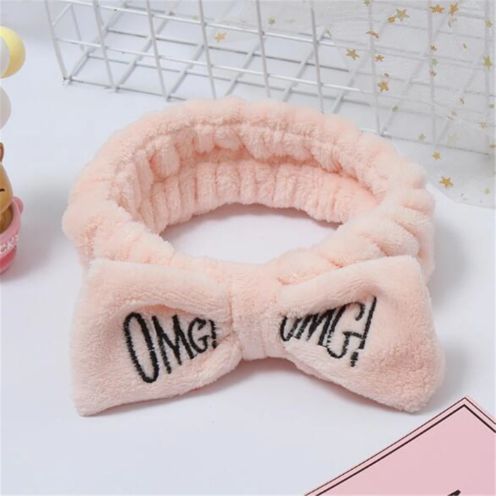

1pc Elastic Letters Bow Hairbands Coral Fleece Makeup Headband Hair Bands Wash Face Headwear Hair Accessories For Women Girls