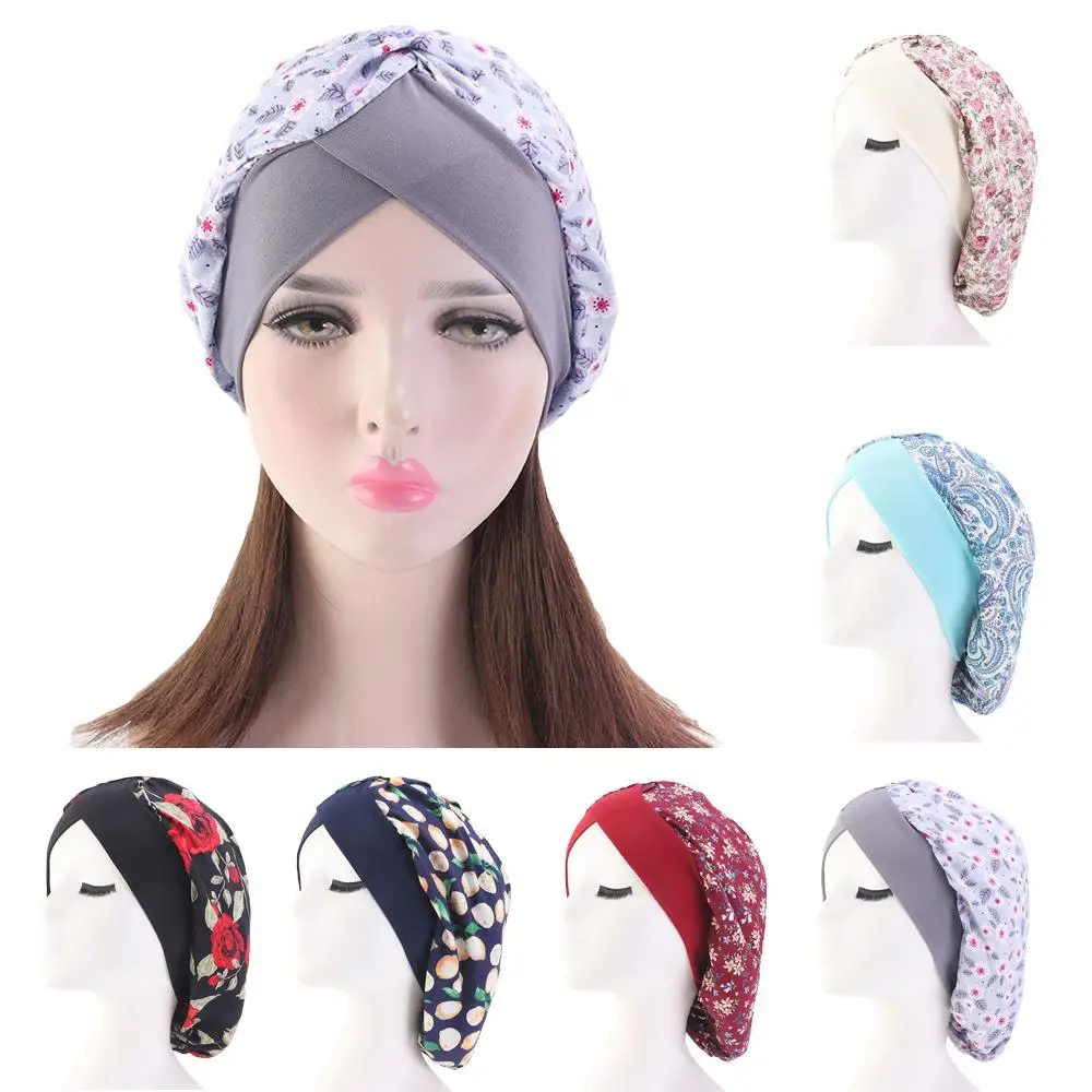 Женская тюрбан с цветочным принтом Ночная шапка для сна хлопок химиотерапия