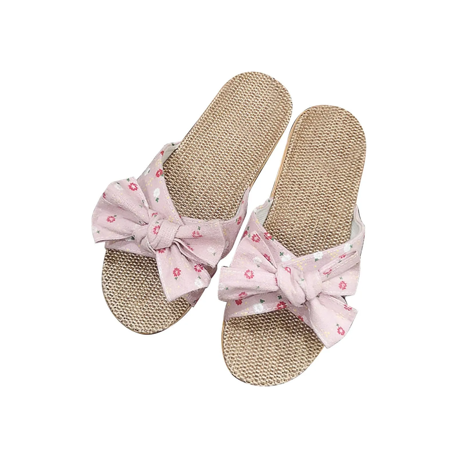 

Summer Sandals Bow Tie Girly Slippers Comfortable Non-slip Linen Slippers Beach Casual Shoes 2021