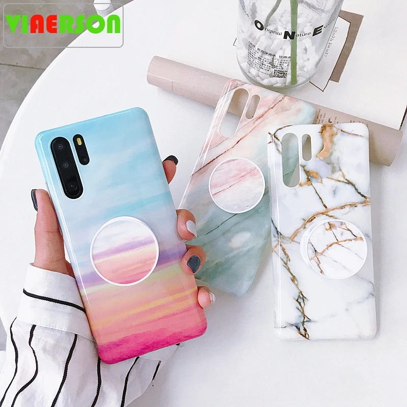 

Classical Marble Texture Phone Case For Huawei P30 P20 Pro Lite Mate 30 20 Lite Pro Soft IMD Kickstand Holder Back Cover