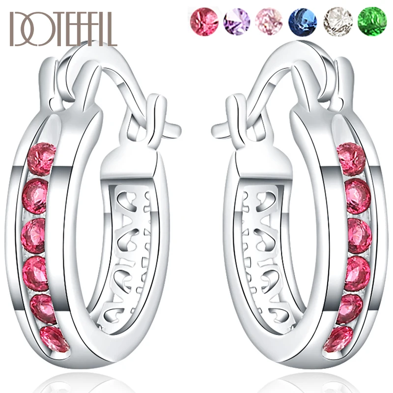 

DOTEFFIL 925 Sterling Silver Red/White/Green/Pink/Purple/Blue Zircon Hoop Earrings For Woman Wedding Engagement Jewelry