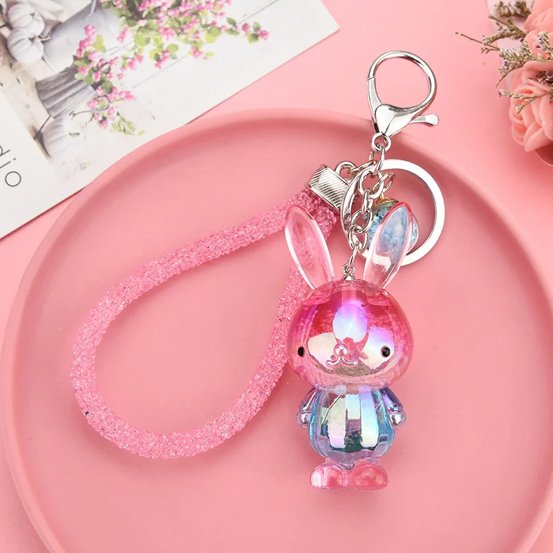 Розовый 1PC Gradient Color Cute Rabbit Key Chains Resin Charm Cartoon Keychain Car Handbag Keyring Gifts Jewelry for Woman Creative - Цвет: Розовый