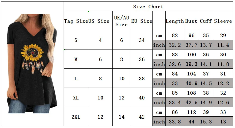 

Sun Flower Print V-Neck Short Sleeve Women's T-Shirt 2021 Summer Loose Mid-Length Solid Color Crop Top Casual FNOCE Comfortable