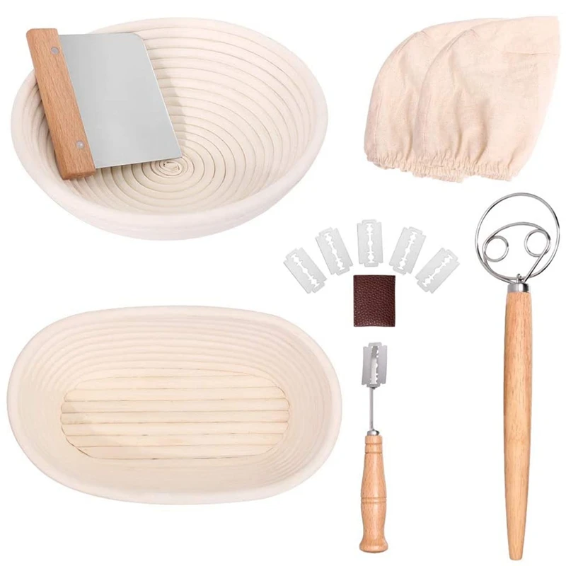 

Bread Banneton Proofing Basket Set, 10 Inch Round & 9.6 Inch Oval Bread Proofing Basket Natural Rattan Banneton