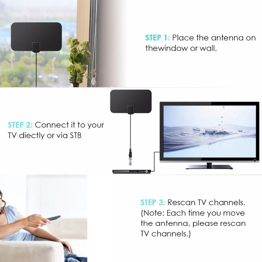 Цифровая ТВ антенна HD телевизионная антена с TV DVB-T/T2 DVB T/T2 DVBT2 кабельная 50 Miles1080P UHF