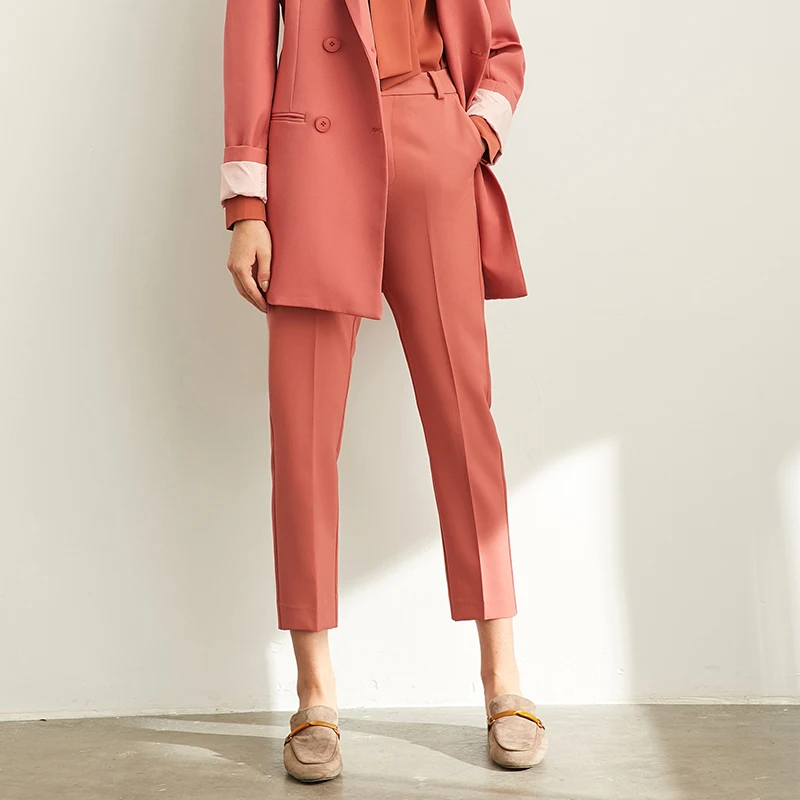 Amii Minimal Western Style Outerwear Pants Shorts Professional Suit Women New Autumn leisure suit Two-Piece Set - Цвет: Coral Red (pants)