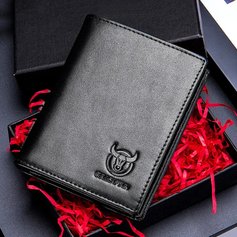 

BULLCAPTAIN New RFID Men's Anti-Theft Brush Leather Wallet Short Vertical Leisure Multi-Function Thick Card Holder