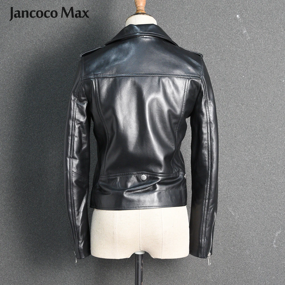 Jancoco Max Демисезонный натуральная кожаная куртка Женская одежда классические черные кожаные пальто новое поступление S8004