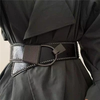 women fashion retro wide waist elastic stretch belt wild rivet leather waistband female coat fur hige waist belt accessory
